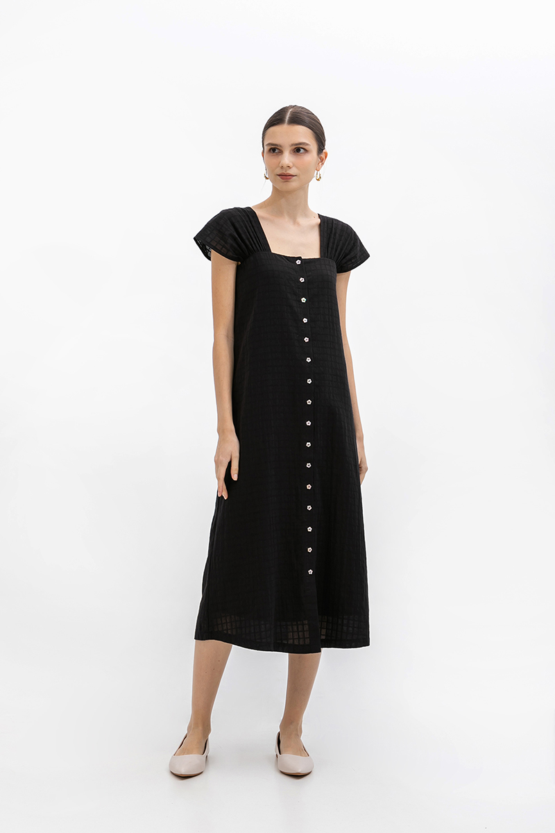 ALLERIA BUTTONDOWN MIDI DRESS W SASH