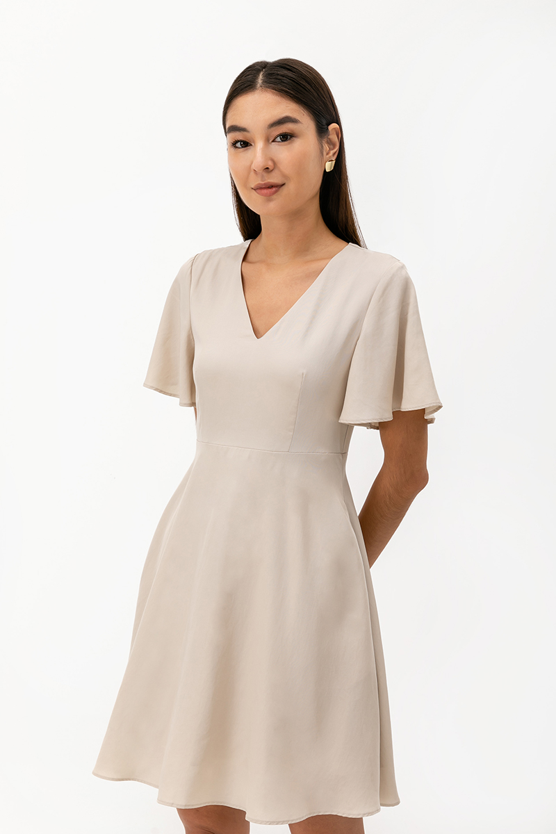 MEADOW FLUTTER SLEEVE V NECK MINI DRESS