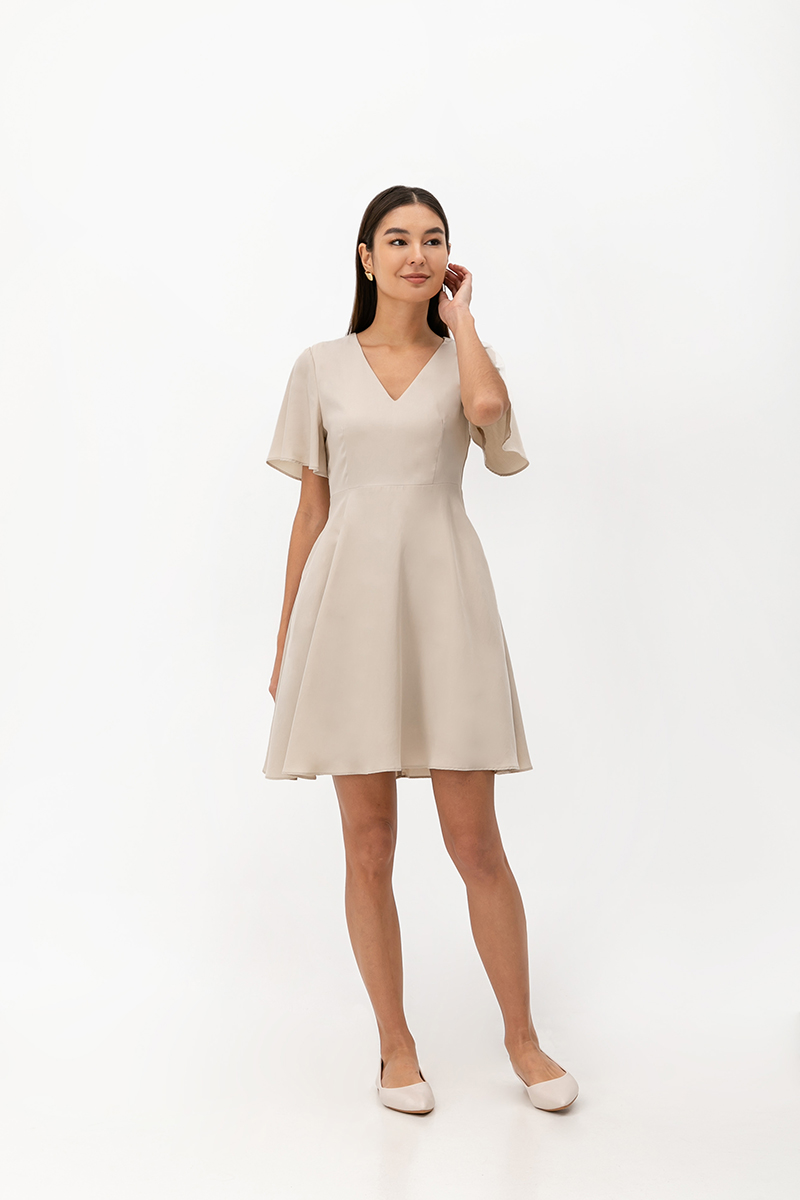 MEADOW FLUTTER SLEEVE V NECK MINI DRESS