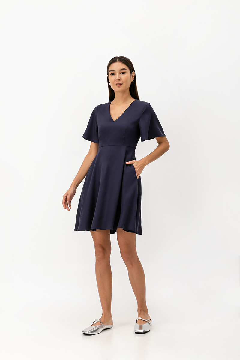 MEADOW FLUTTER SLEEVE V NECK MINI DRESS