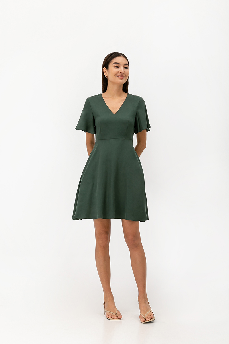 MEADOW FLUTTER SLEEVE V NECK MINI DRESS