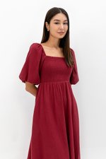 CASIE PUFF SLEEVE SMOCKED MIDI DRESS