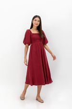 CASIE PUFF SLEEVE SMOCKED MIDI DRESS