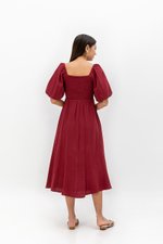 CASIE PUFF SLEEVE SMOCKED MIDI DRESS