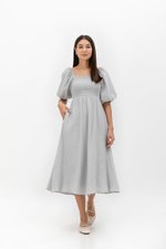 CASIE PUFF SLEEVE SMOCKED MIDI DRESS