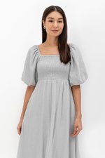 CASIE PUFF SLEEVE SMOCKED MIDI DRESS