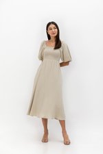 CASIE PUFF SLEEVE SMOCKED MIDI DRESS