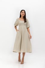 CASIE PUFF SLEEVE SMOCKED MIDI DRESS
