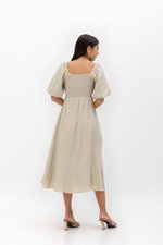 CASIE PUFF SLEEVE SMOCKED MIDI DRESS