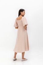 CASIE PUFF SLEEVE SMOCKED MIDI DRESS