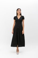 KAISLEY PUFF SLEEVE BUTTON LINEN DRESS