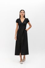 KAISLEY PUFF SLEEVE BUTTON LINEN DRESS