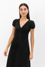 KAISLEY PUFF SLEEVE BUTTON LINEN DRESS