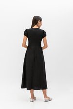 KAISLEY PUFF SLEEVE BUTTON LINEN DRESS
