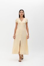 KAISLEY PUFF SLEEVE BUTTON LINEN DRESS