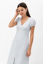 KAISLEY PUFF SLEEVE BUTTON LINEN DRESS