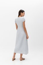 KAISLEY PUFF SLEEVE BUTTON LINEN DRESS