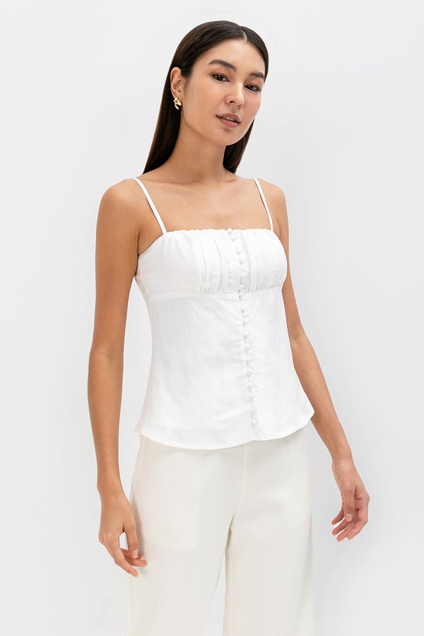 *BACKORDER* YASMINE PADDED RUCHED CAMI LINEN TOP