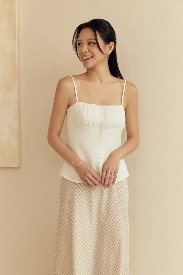 *BACKORDER* YASMINE PADDED RUCHED CAMI LINEN TOP