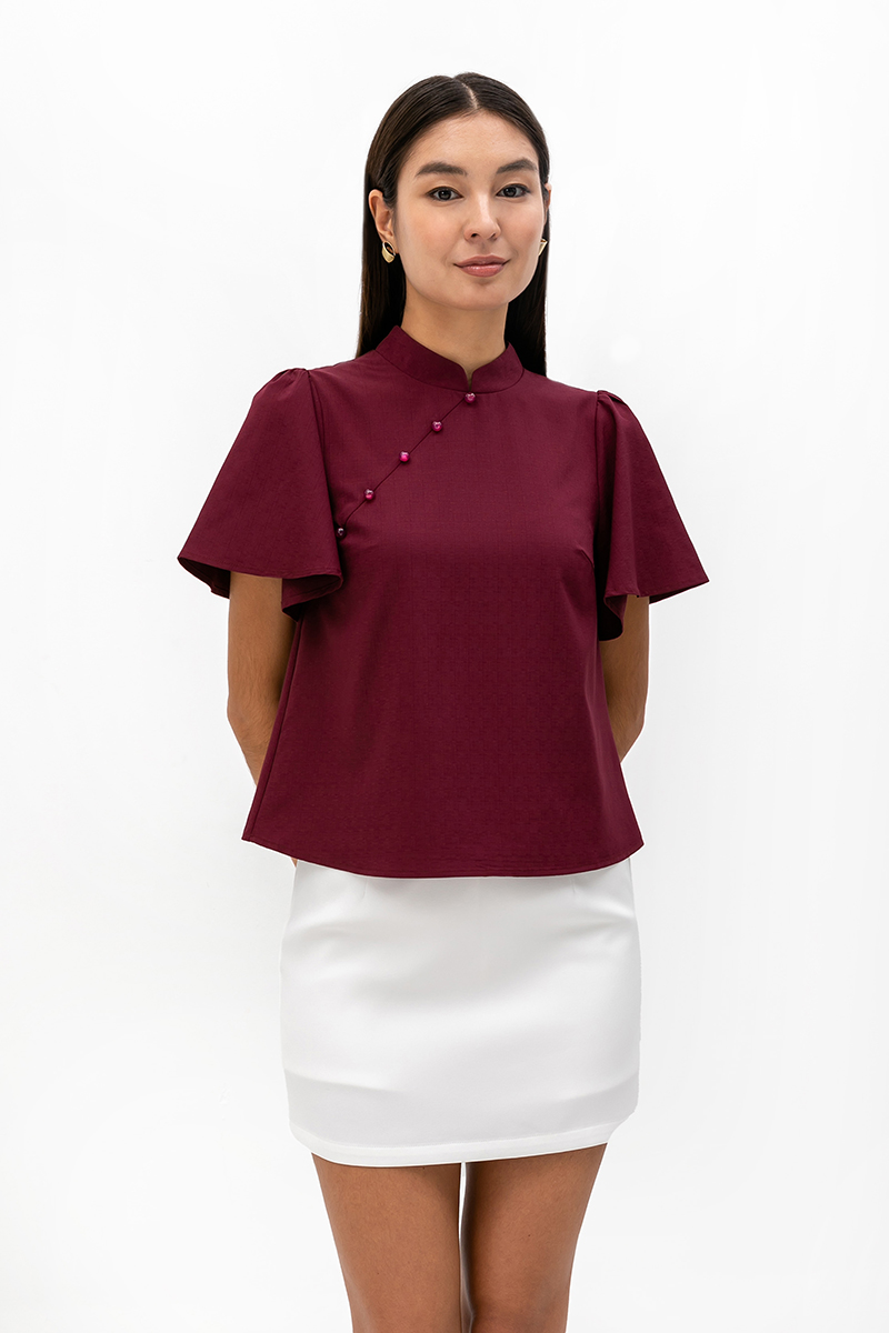 KENDALL FLUTTER SLEEVE CHEONGSAM TOP