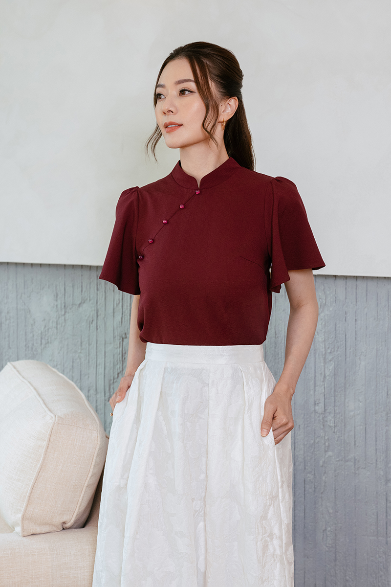 KENDALL FLUTTER SLEEVE CHEONGSAM TOP