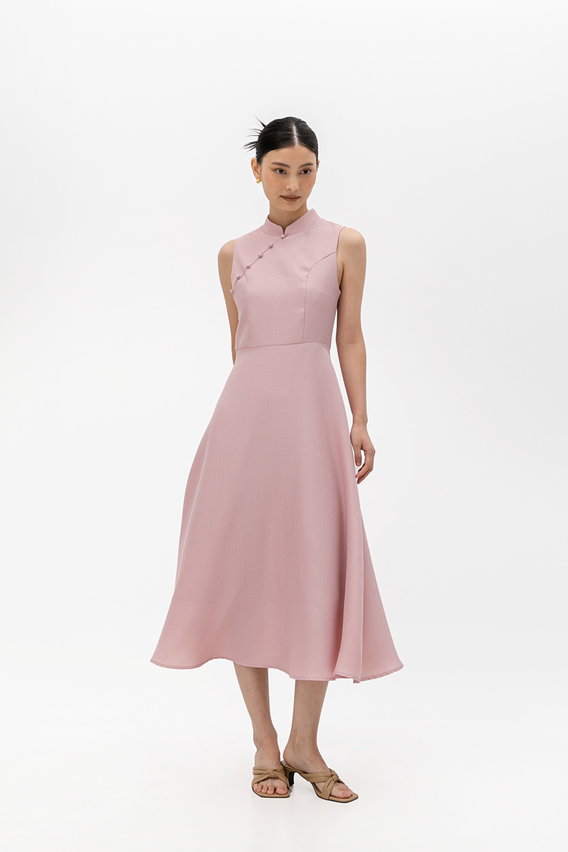 SADIE TEXTURED FIT AND FLARE CHEONGSAM DRESS