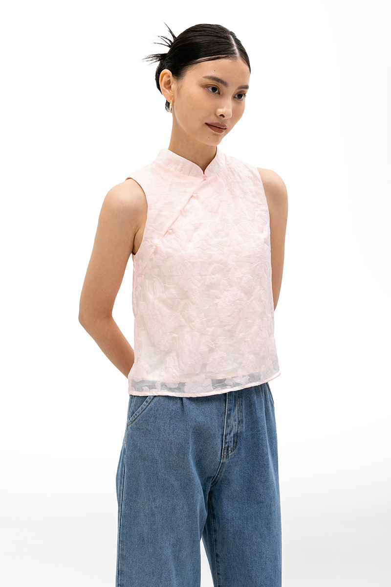 NADINA EMBOSSED ORGANZA CHEONGSAM TOP