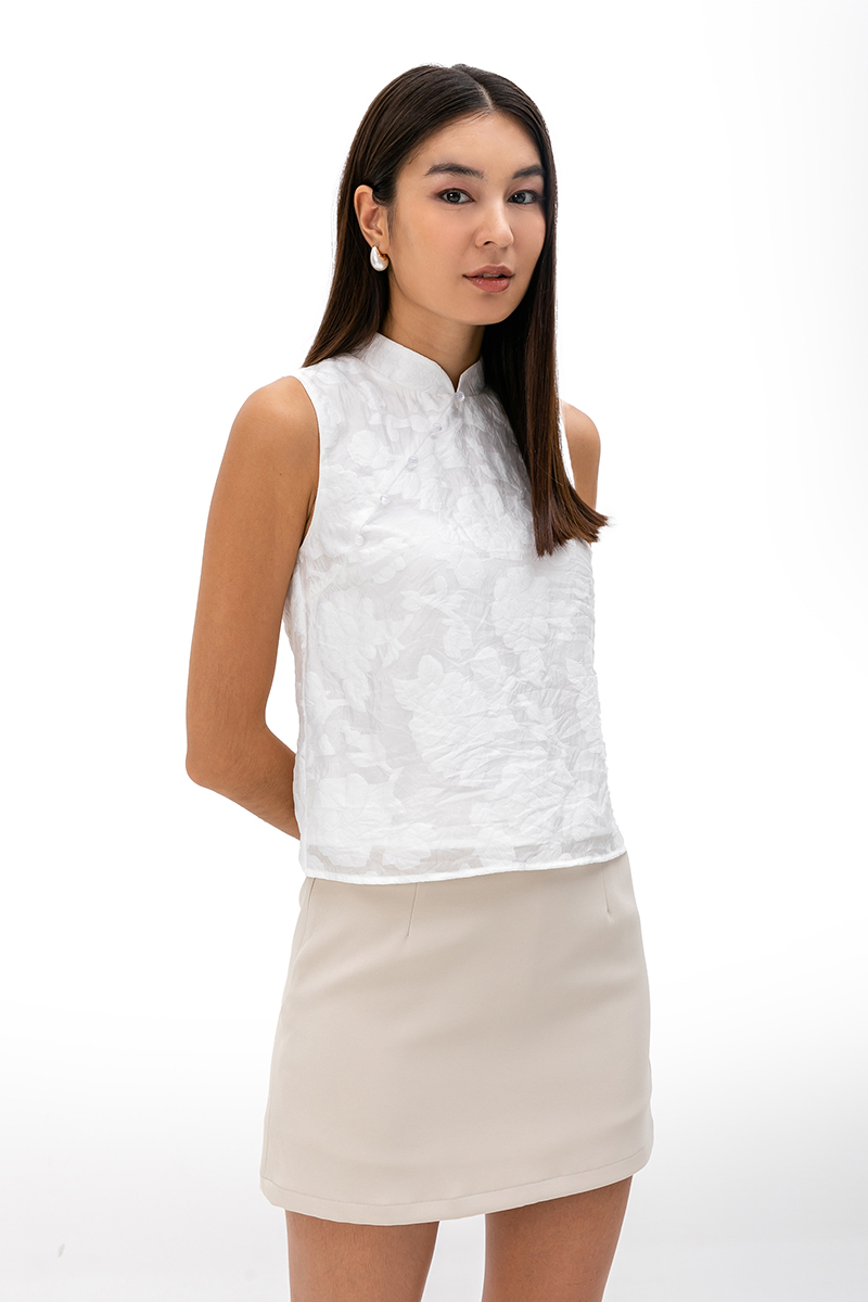 NADINA EMBOSSED ORGANZA CHEONGSAM TOP