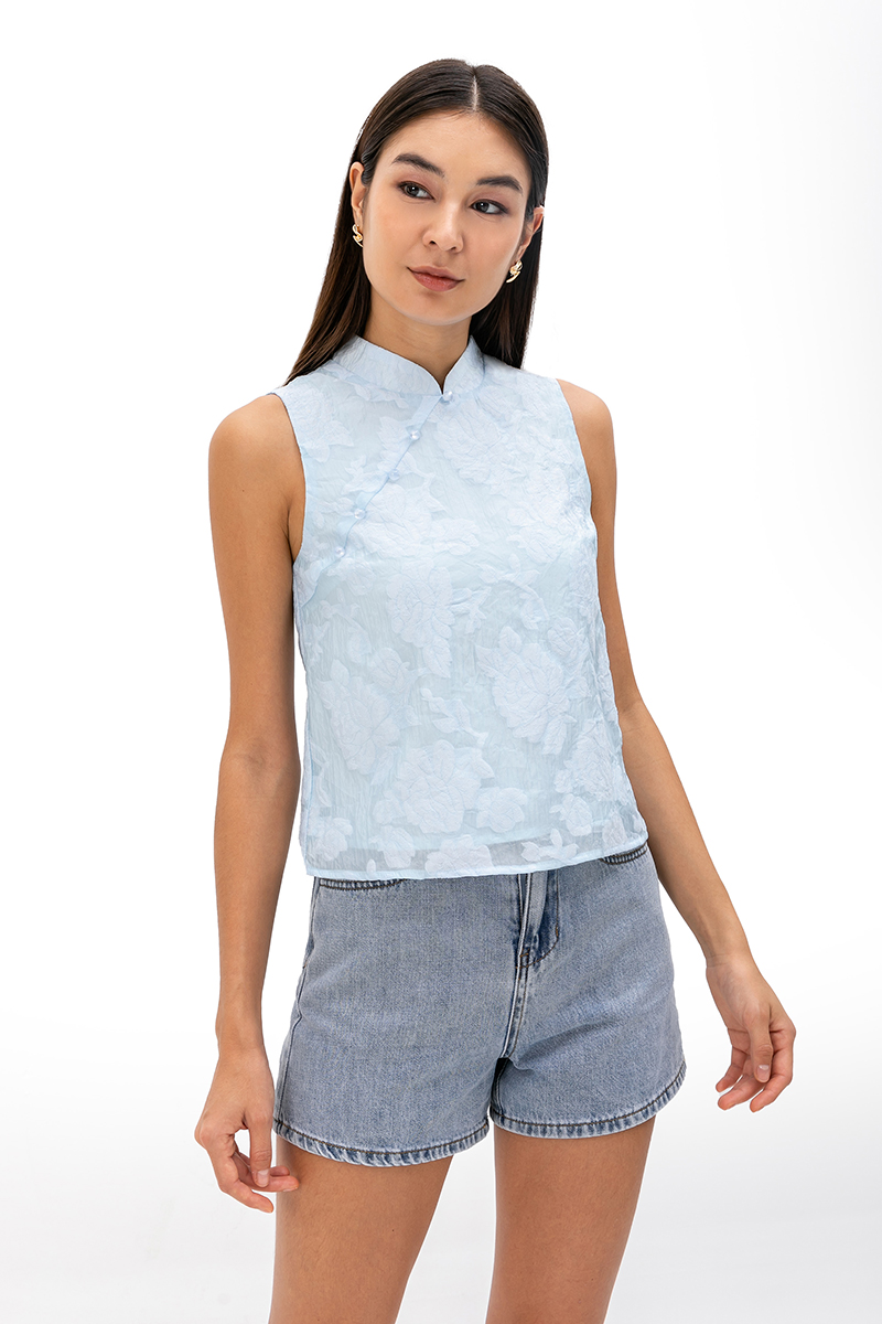 NADINA EMBOSSED ORGANZA CHEONGSAM TOP