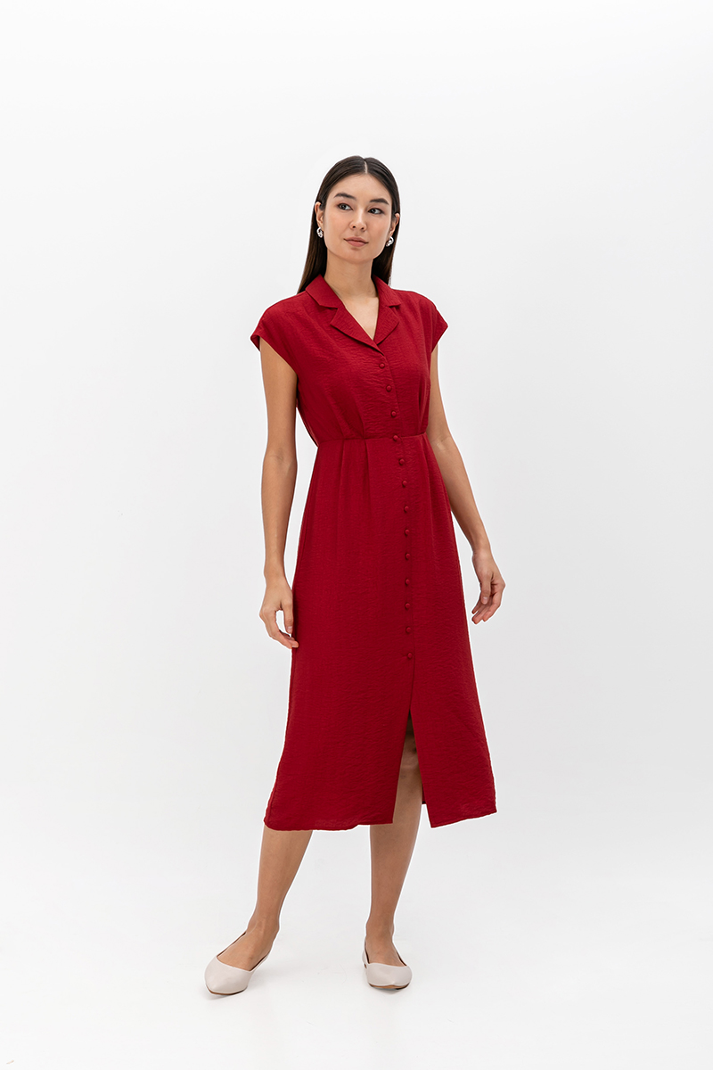 AISLING TEXTURED BUTTONDOWN MIDI SHIRT DRESS