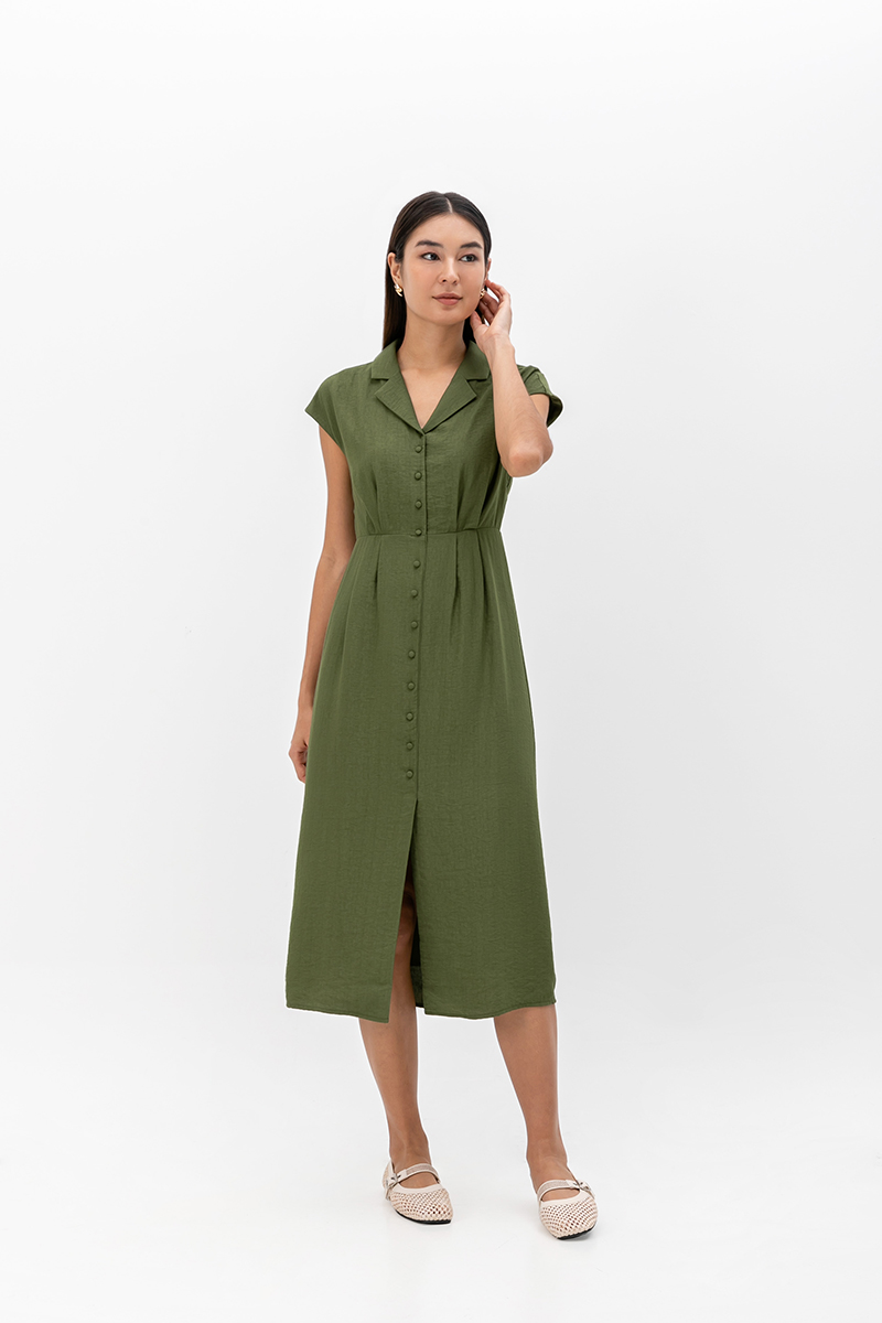 AISLING TEXTURED BUTTONDOWN MIDI SHIRT DRESS