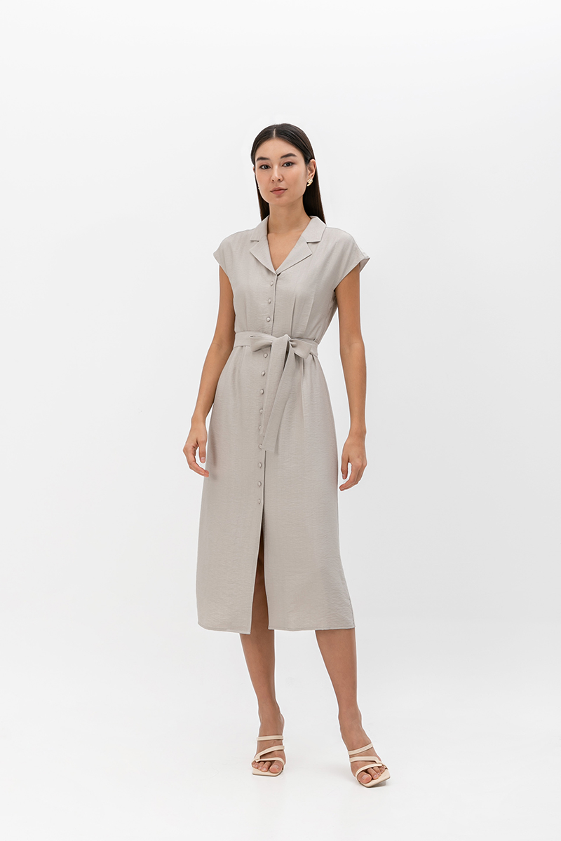 AISLING TEXTURED BUTTONDOWN MIDI SHIRT DRESS