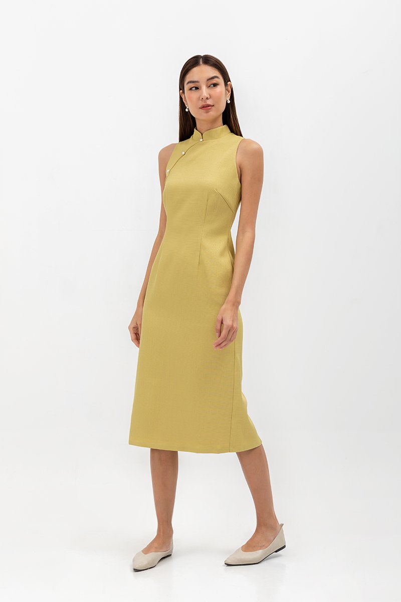 NIKA TWEED MIDI CHEONGSAM W PEARL BUTTONS
