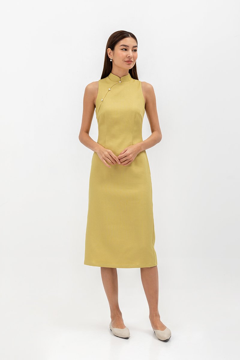 NIKA TWEED MIDI CHEONGSAM W PEARL BUTTONS