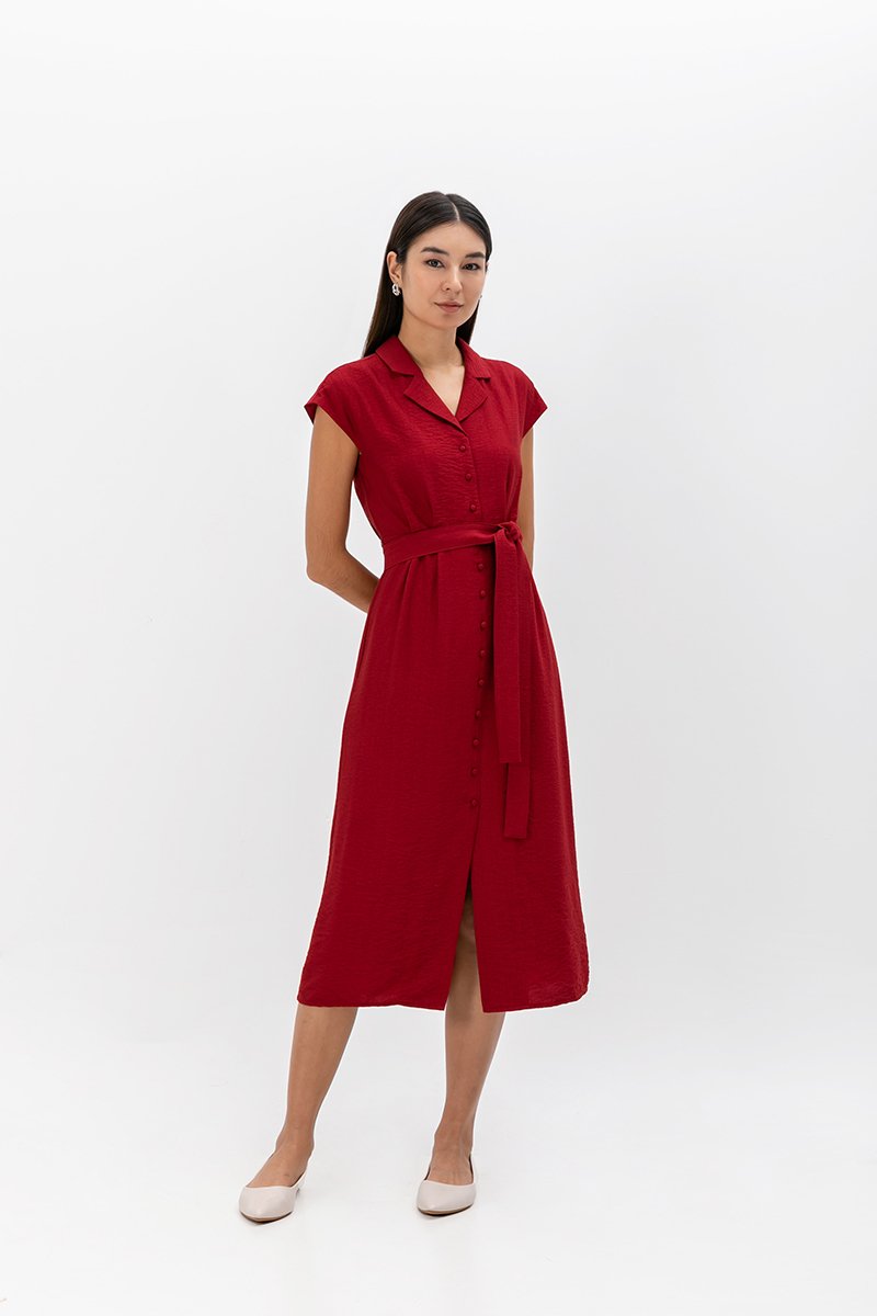 AISLING TEXTURED BUTTONDOWN MIDI SHIRT DRESS