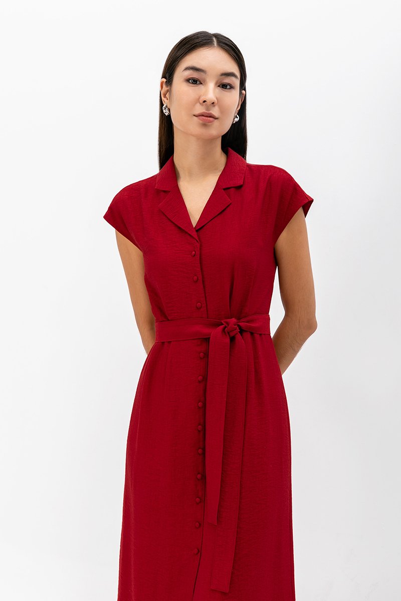 AISLING TEXTURED BUTTONDOWN MIDI SHIRT DRESS