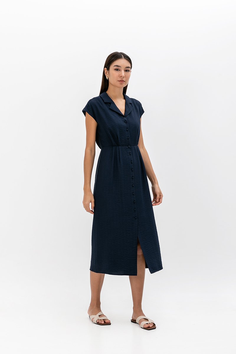 AISLING TEXTURED BUTTONDOWN MIDI SHIRT DRESS