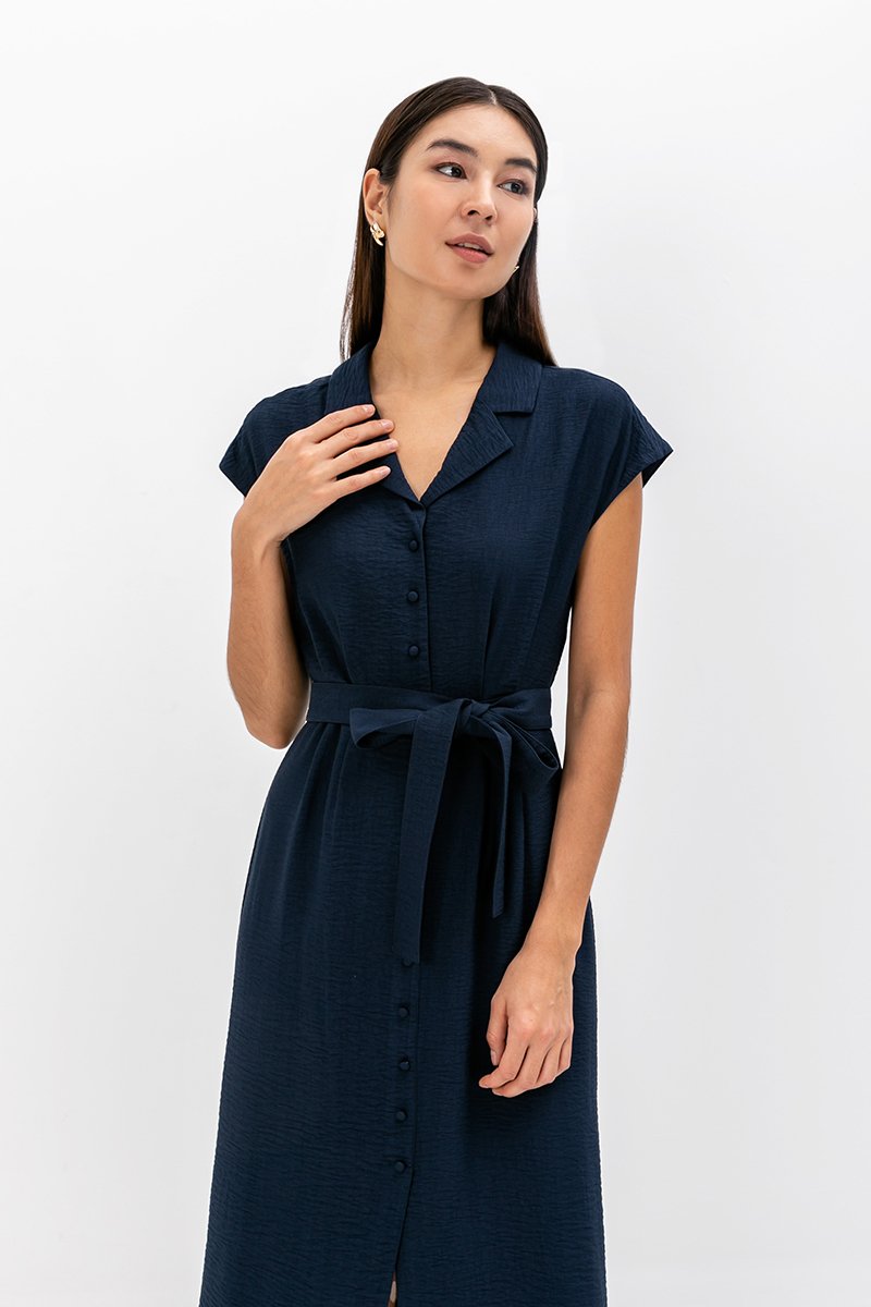 AISLING TEXTURED BUTTONDOWN MIDI SHIRT DRESS