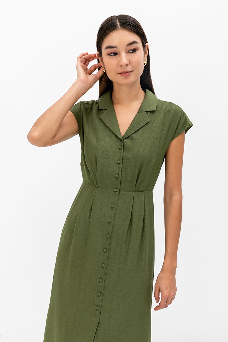 AISLING TEXTURED BUTTONDOWN MIDI SHIRT DRESS
