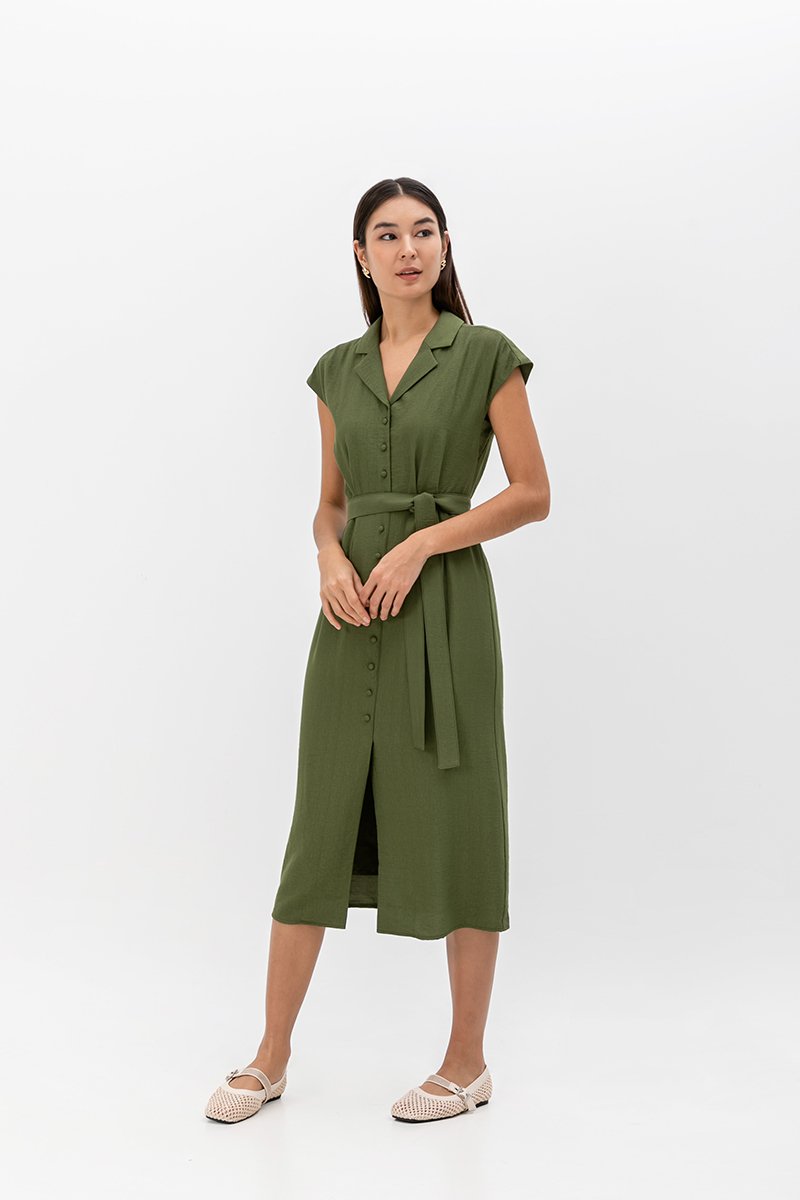 AISLING TEXTURED BUTTONDOWN MIDI SHIRT DRESS
