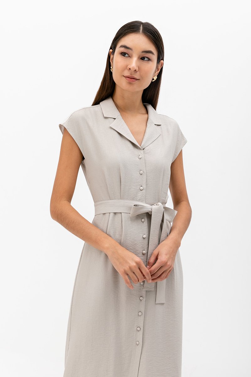 AISLING TEXTURED BUTTONDOWN MIDI SHIRT DRESS