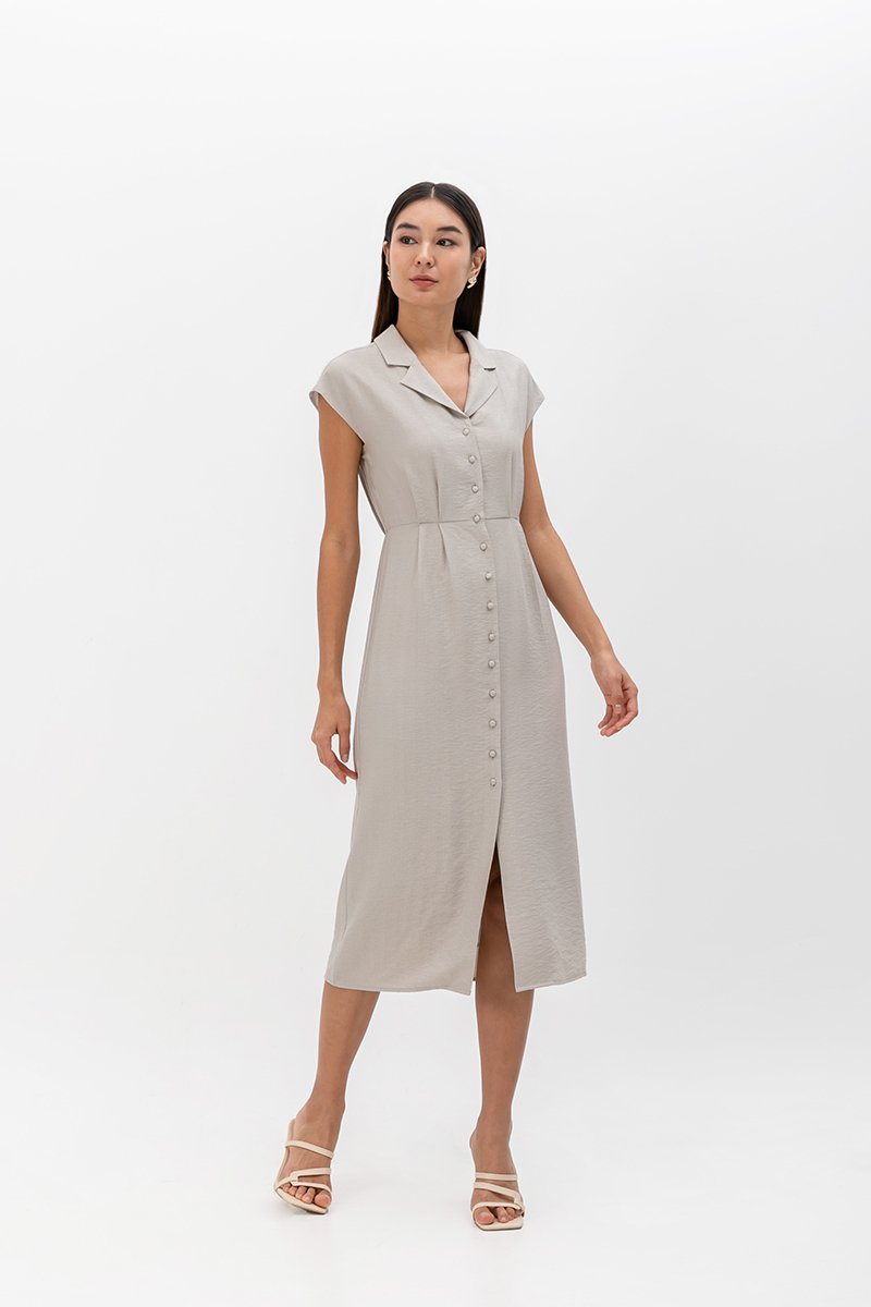 AISLING TEXTURED BUTTONDOWN MIDI SHIRT DRESS