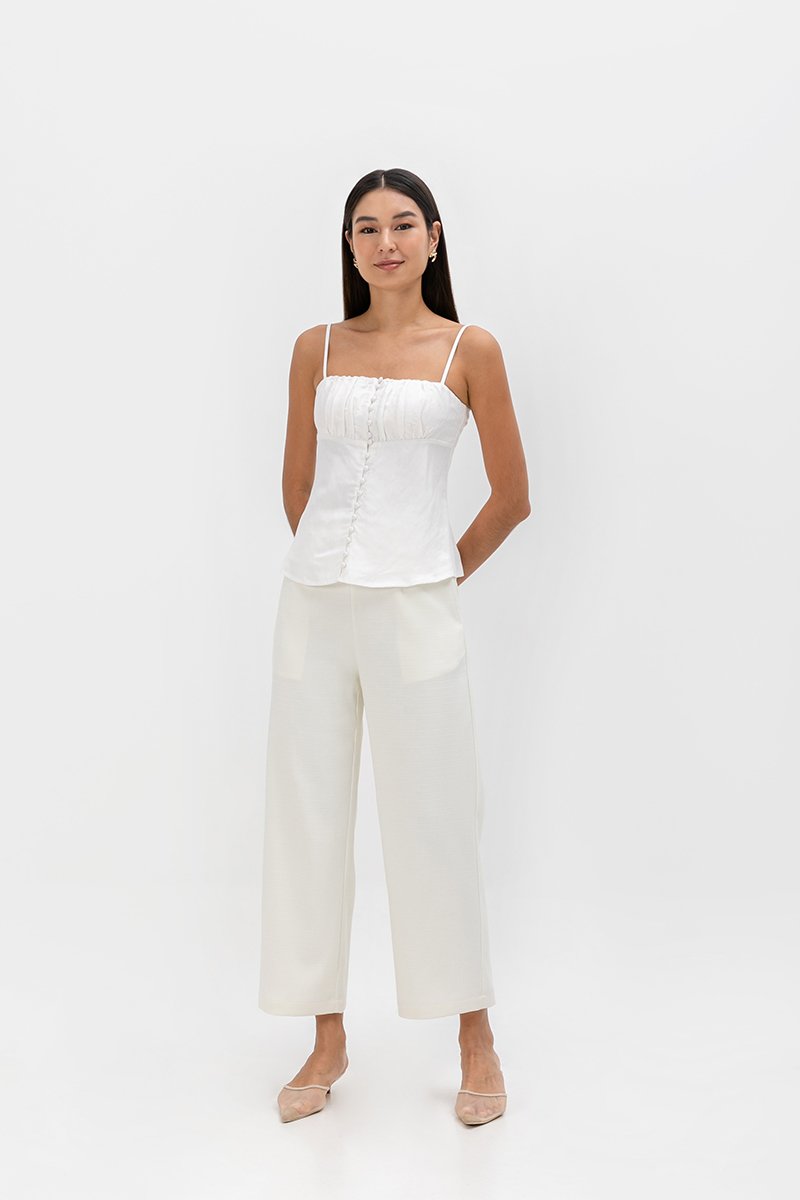 YASMINE RUCHED CAMI LINEN TOP