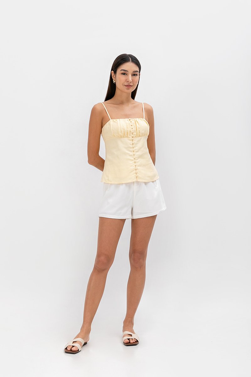YASMINE RUCHED CAMI LINEN TOP