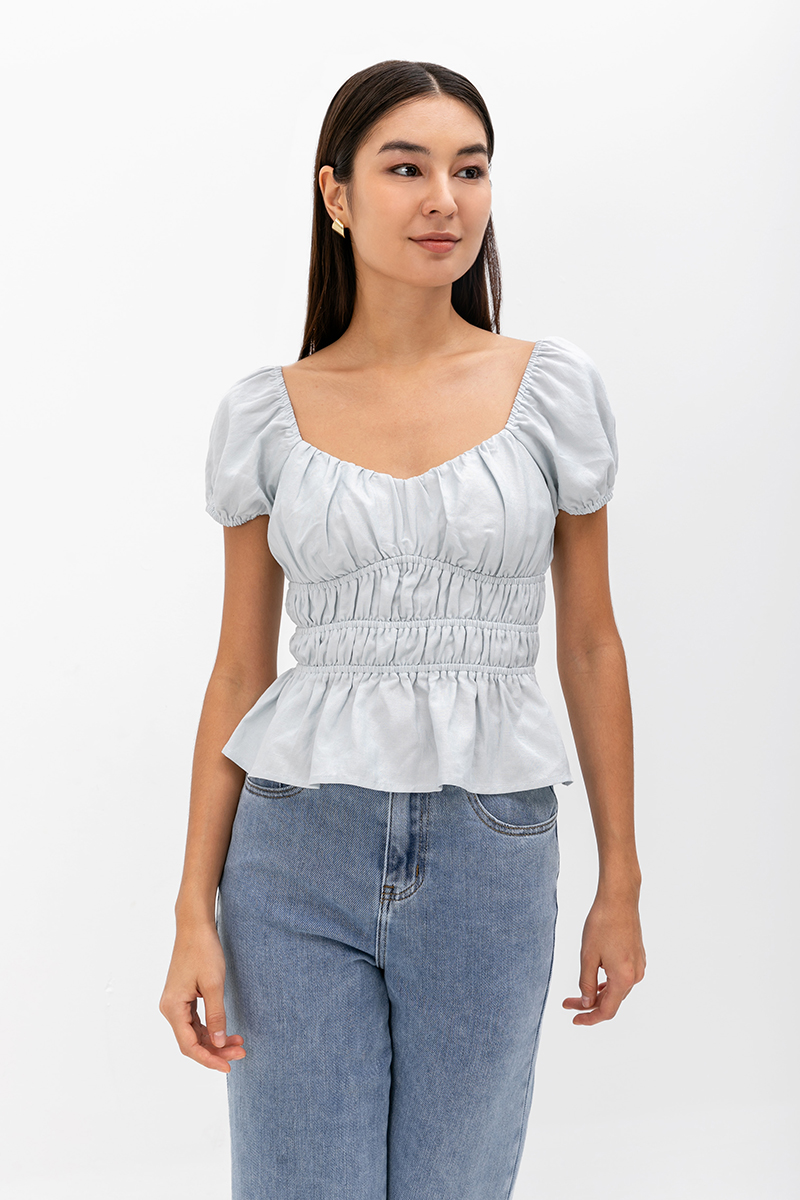 CLEMENTINE RUCHED PEPLUM TOP