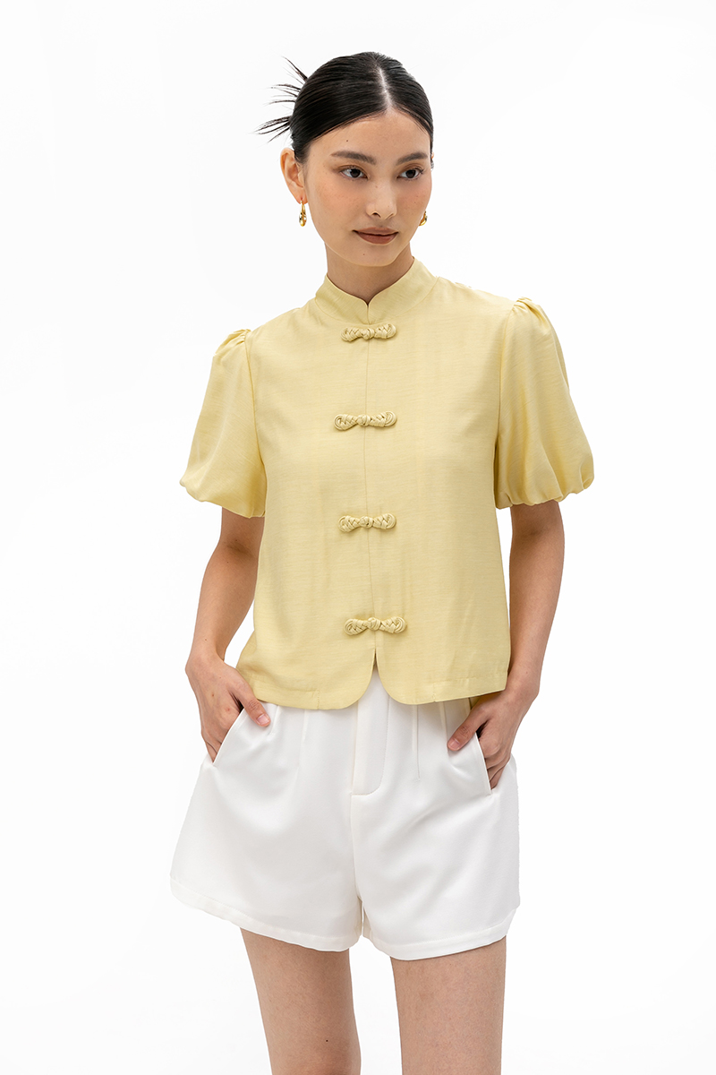 CARMIA CHEONGSAM PUFF SLEEVE TOP