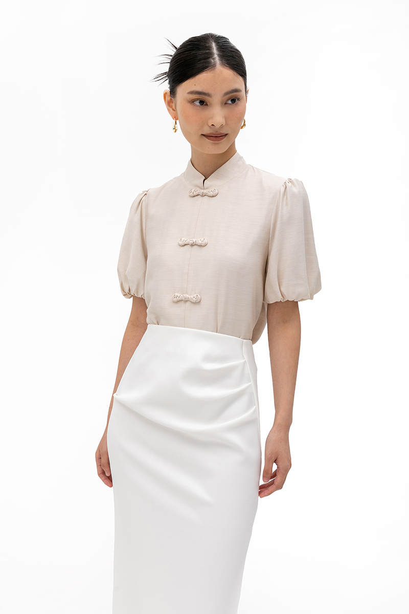 CARMIA CHEONGSAM PUFF SLEEVE TOP