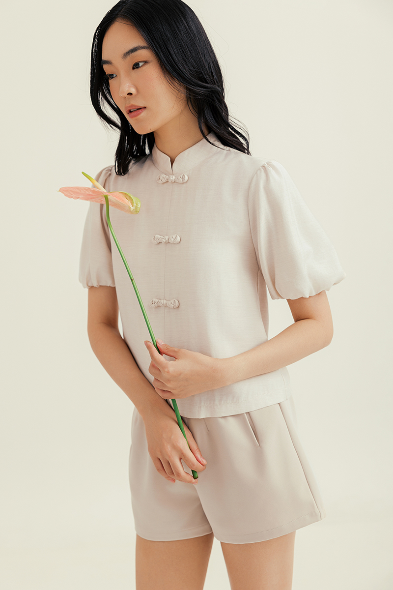 CARMIA CHEONGSAM PUFF SLEEVE TOP