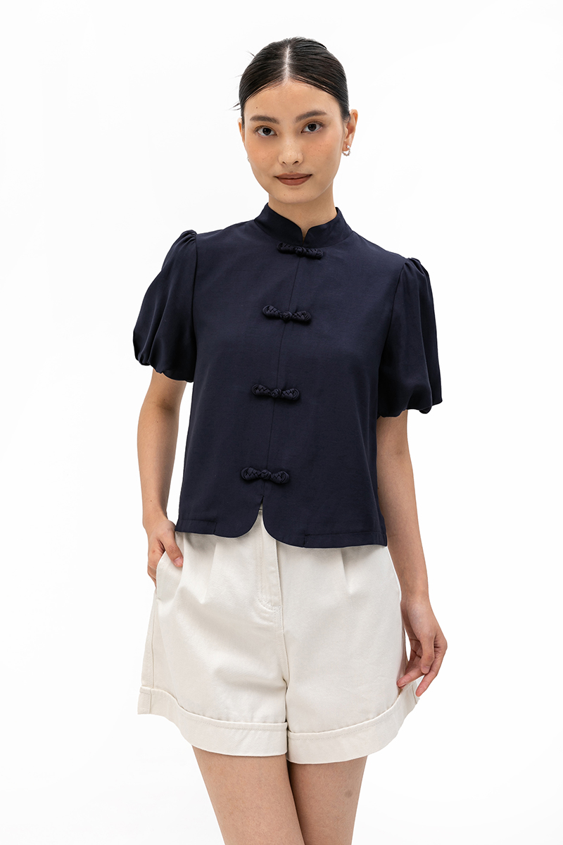 CARMIA CHEONGSAM PUFF SLEEVE TOP