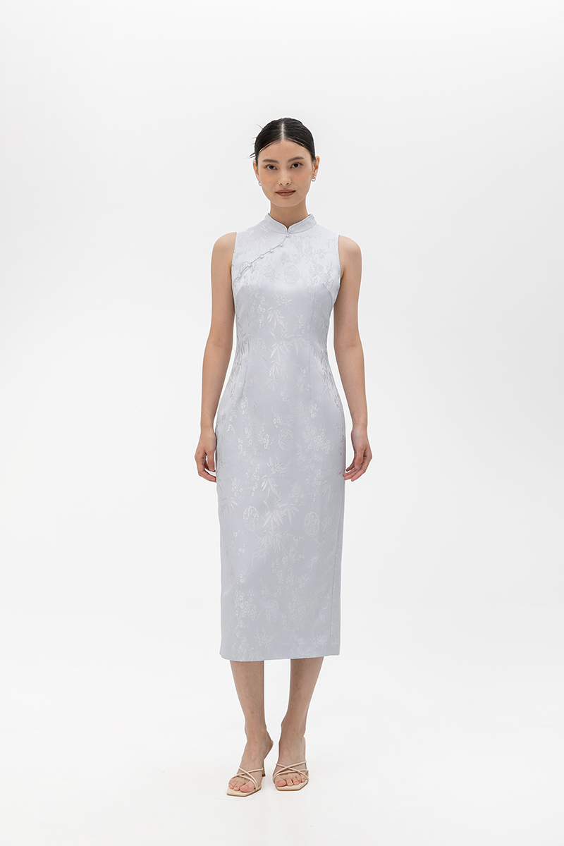 CRISSY EMBOSSED JACQUARD CHEONGSAM DRESS